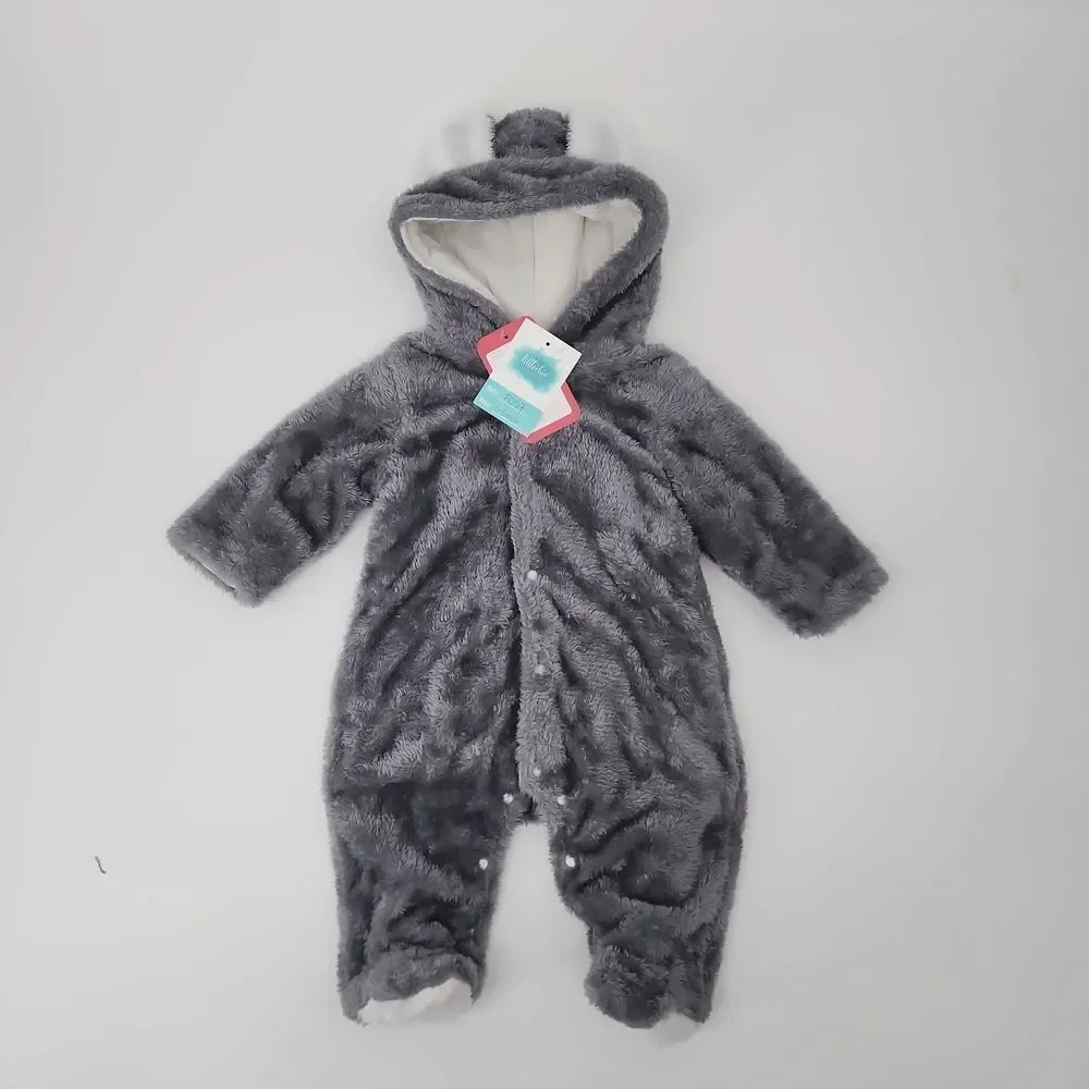 Baby gender neutral unisex hoodie footie long sleeve bear snap jumpsuit - Picture 1 of 8